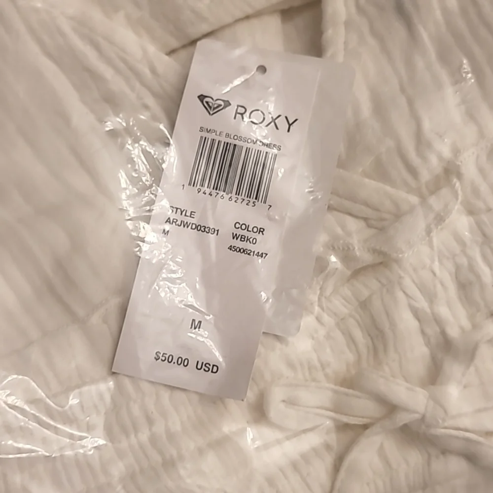 NWT ROXY Simple Blossom Cotton Empire Waist Mini Dress White Medium - Picture 5 of 5